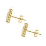 Solid 14K Yellow Gold Six Petal Flower CZ Earrings