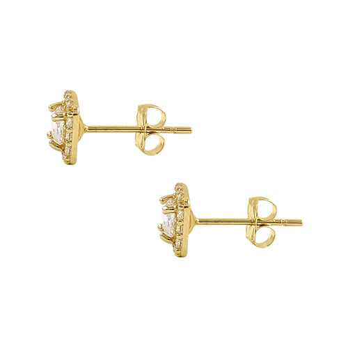 Solid 14K Yellow Gold 5.5mm Square Halo CZ Earrings