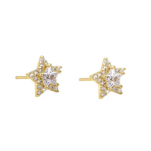 Solid 14K Yellow Gold Dainty Star CZ Earrings