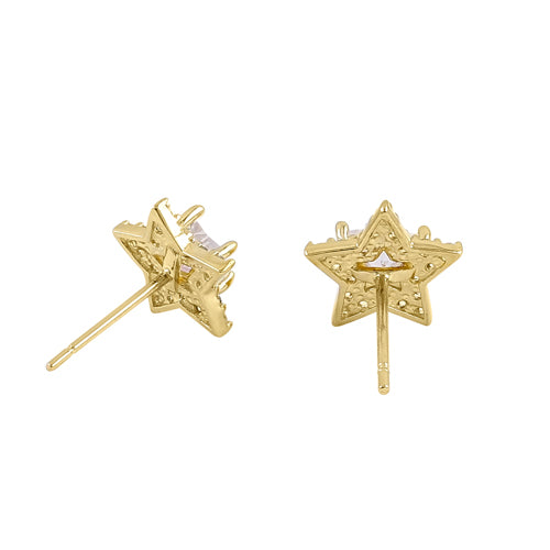 Solid 14K Yellow Gold Dainty Star CZ Earrings