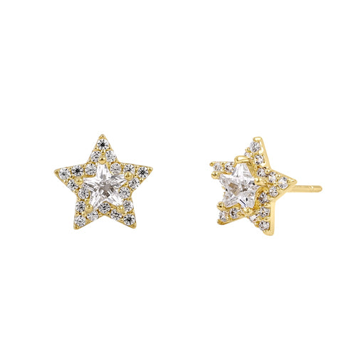 Solid 14K Yellow Gold Dainty Star CZ Earrings