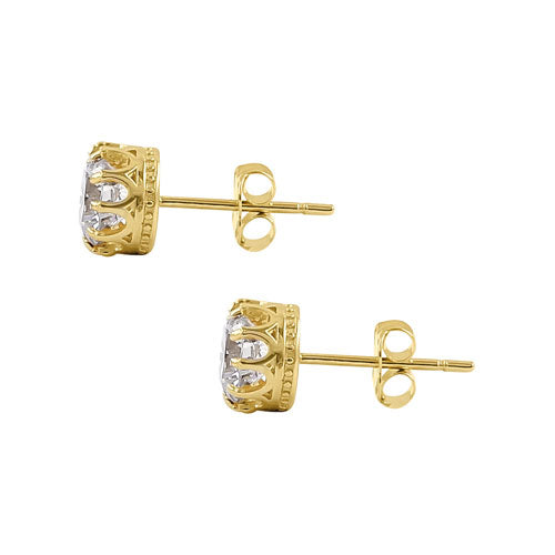 Solid 14K Yellow Gold 5.0mm Round Crown CZ Earrings