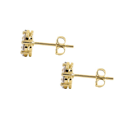 Solid 14K Yellow Gold Simple Flower CZ Earrings