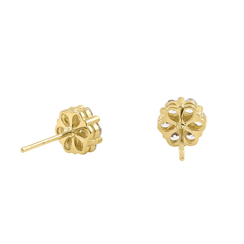 Solid 14K Yellow Gold Simple Flower CZ Earrings