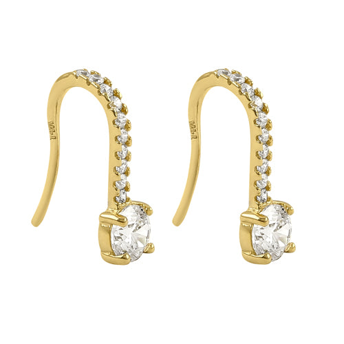 Solid 14K Yellow Gold Elegant Round CZ Hook Earrings