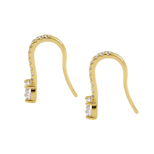 Solid 14K Yellow Gold Elegant Round CZ Hook Earrings