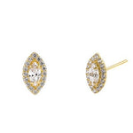 Solid 14K Yellow Gold 8.8 x 4.8mm Marquise Halo  CZ Earrings