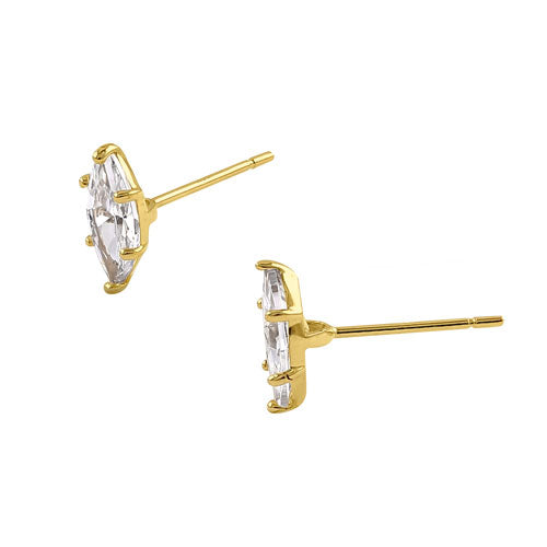 Solid 14K Yellow Gold 8 x 4.0mm Marquise CZ Earrings