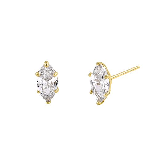 Solid 14K Yellow Gold 8 x 4.0mm Marquise CZ Earrings