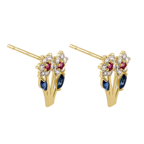 Solid 14K Yellow Gold Growing Flower CZ Earrings