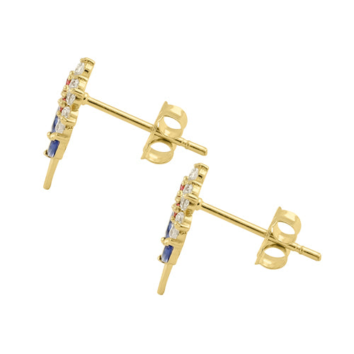 Solid 14K Yellow Gold Growing Flower CZ Earrings