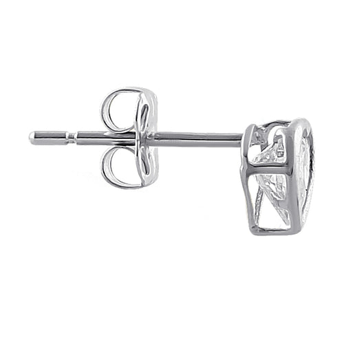 Solid 14K White Gold 4mm Heart Cut Clear CZ Earrings