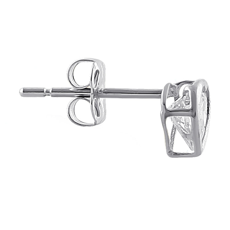 Solid 14K White Gold 4mm Heart Cut Clear CZ Earrings