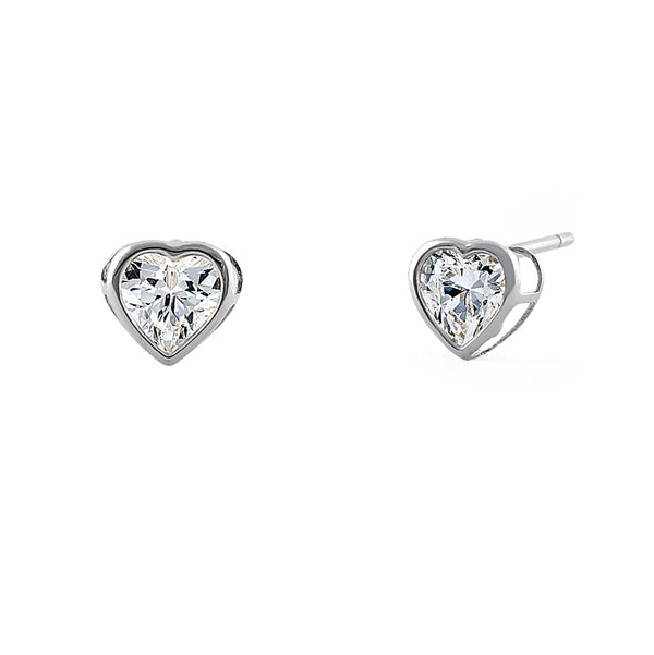 Solid 14K White Gold 4mm Heart Cut Clear CZ Earrings
