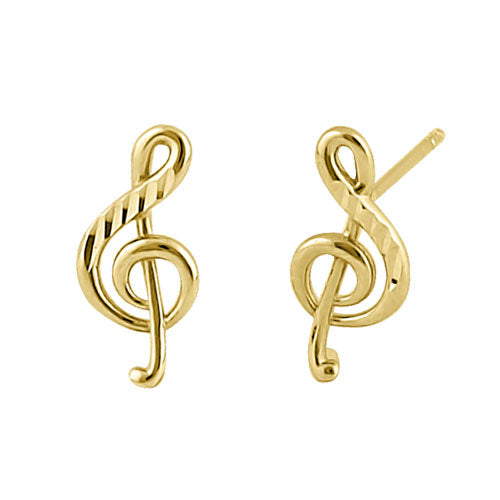 Solid 14K Yellow Gold Music Note Stud Earrings