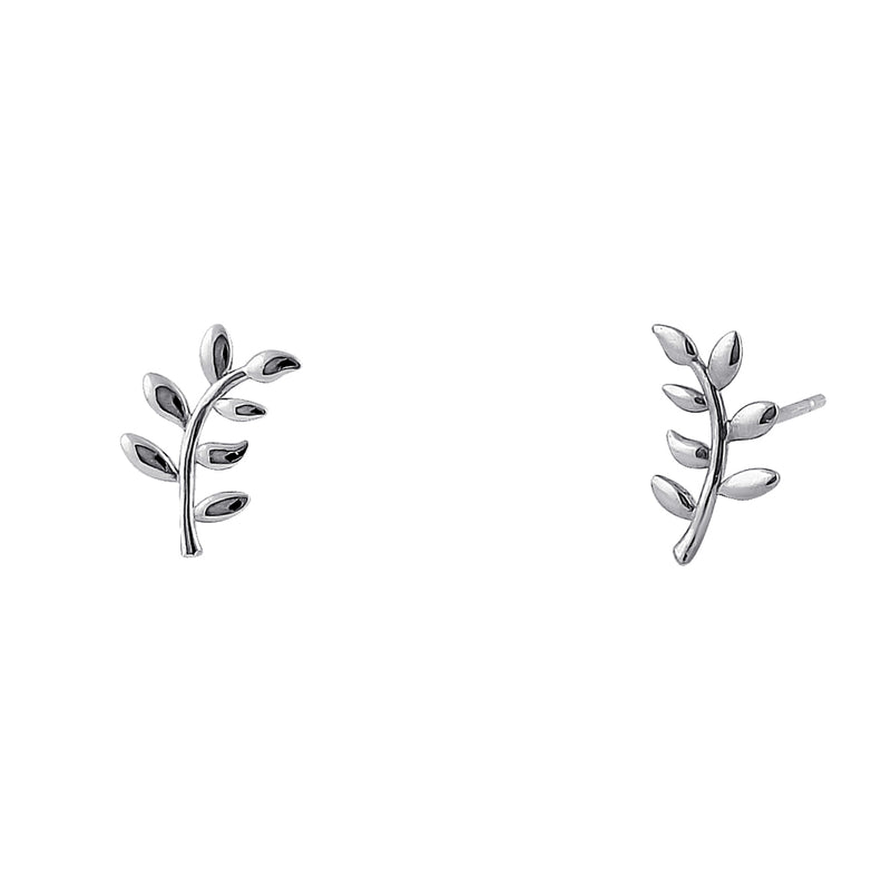 Solid 14K White Gold Trendy Branch Stud Earrings