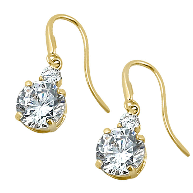 Solid 14K Yellow Gold 6mm Round CZ Hook Earrings