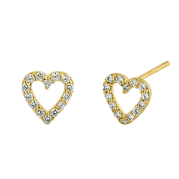 Solid 14K Yellow Gold CZ Heart Stud Earrings
