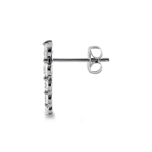 Solid 14K White Gold 5 Clear Round CZ Stud Earrings