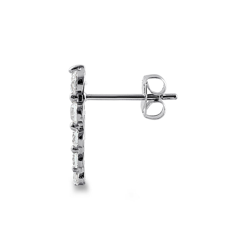 Solid 14K White Gold 5 Clear Round CZ Stud Earrings
