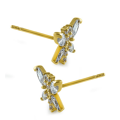 Solid 14K Yellow Gold Dragonfly CZ Earrings