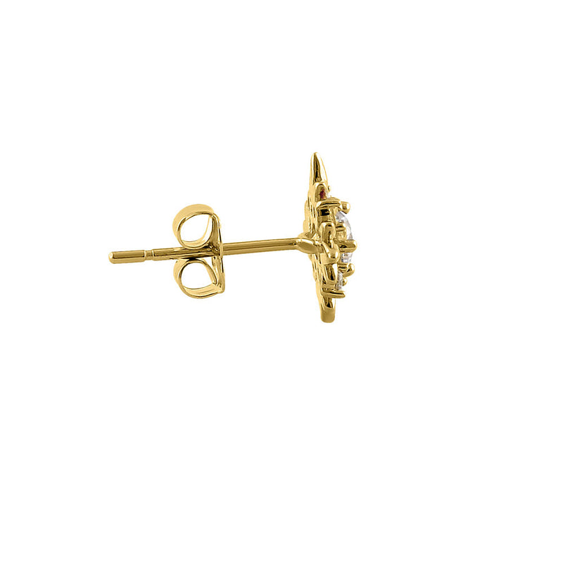 Solid 14K Yellow Gold Round Star CZ Stud Earrings