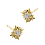 Solid 14K Yellow Gold Round Star CZ Stud Earrings