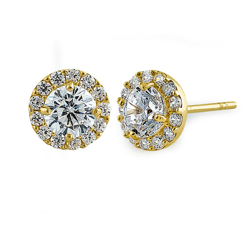 .5 ct Solid 14K Yellow Gold Round Halo CZ Earrings