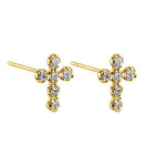 Solid 14K Yellow Gold Round Cross CZ Earrings