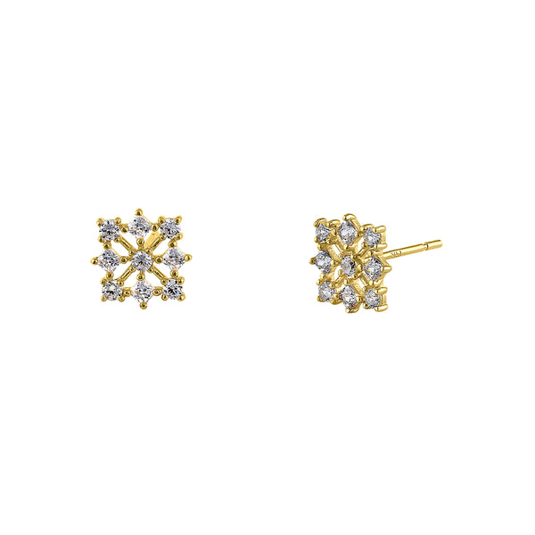 Solid 14K Yellow Gold Squared CZ Earrings