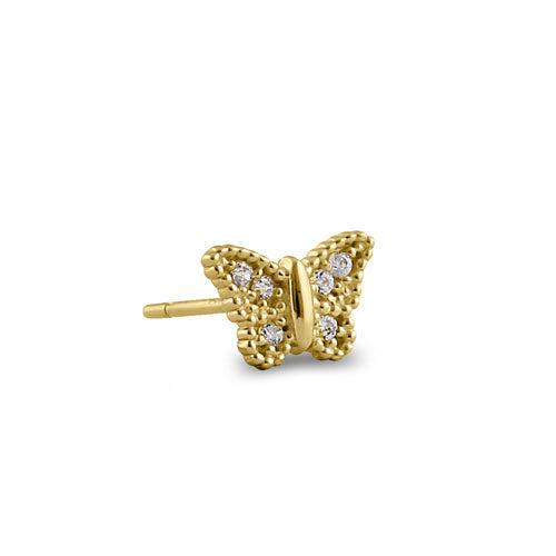 Solid 14K Yellow Gold Butterfly CZ Earrings