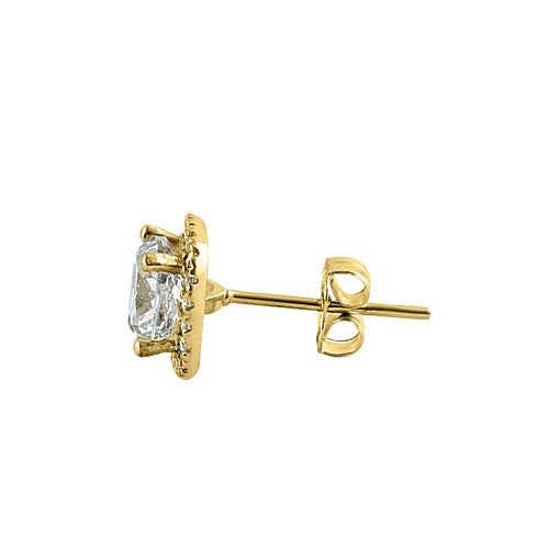 Solid 14K Yellow Gold Cushion Halo CZ Earrings
