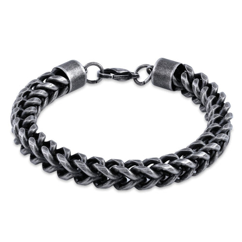 Stainless Steel Dark Antique Finish Curb Bracelet