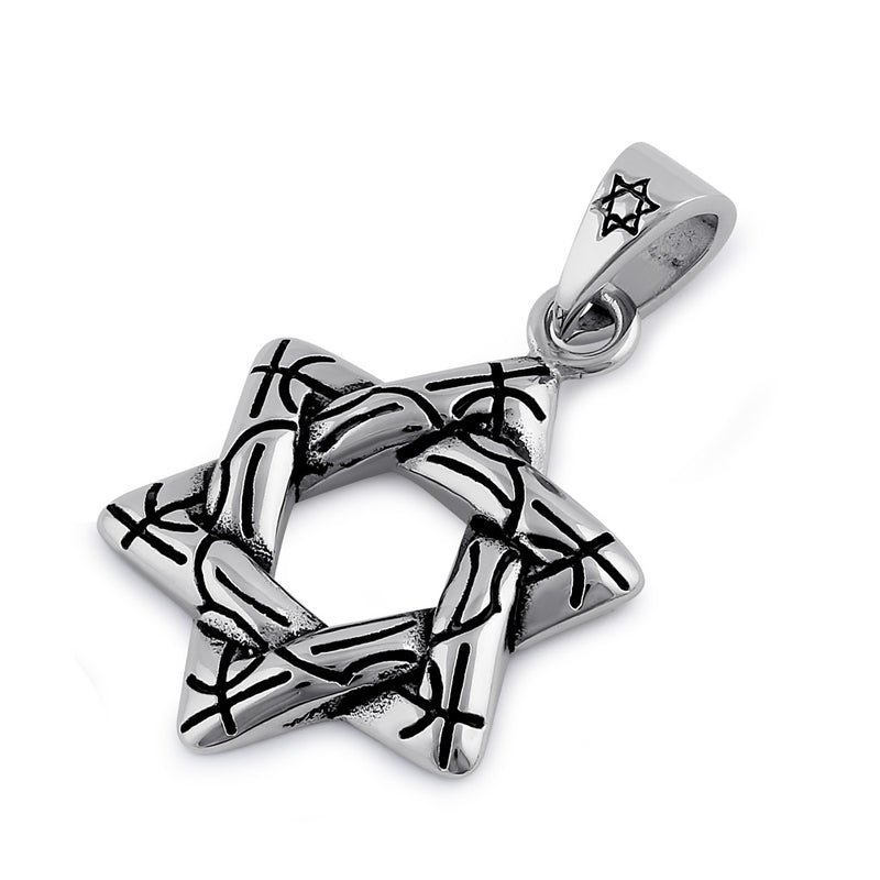 Stainless Steel Wire Pattern Star of David Pendant