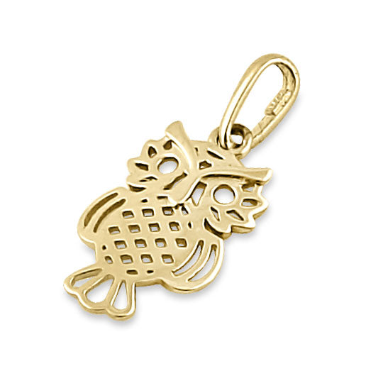 Solid 14K Yellow Gold Owl Pendant