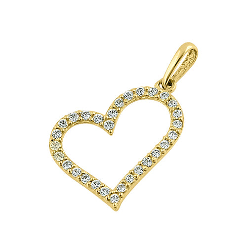 Solid 14K Yellow Gold Heart Clear CZ Pendant