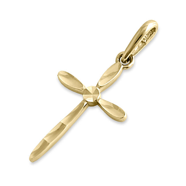 Solid 14K Yellow Gold Diamond Cut Cross Pendant