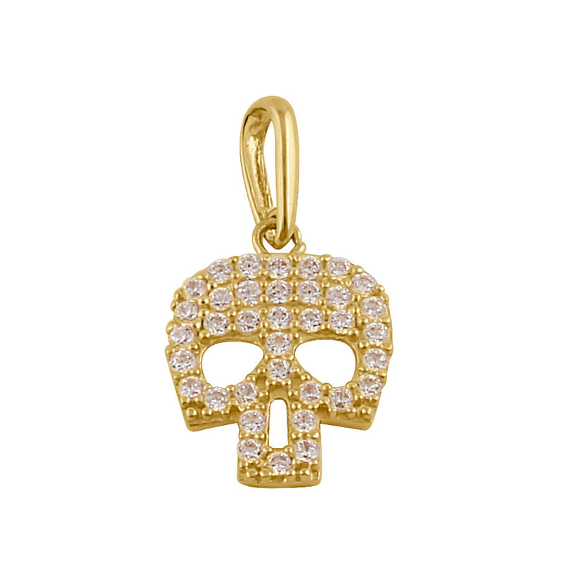 Solid 14K Gold Skull CZ Pendant