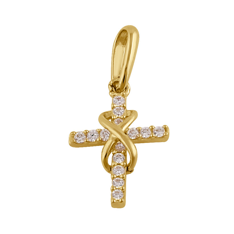 Solid 14K Gold Infinity Cross CZ Pendant