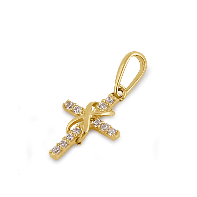 Solid 14K Gold Infinity Cross CZ Pendant