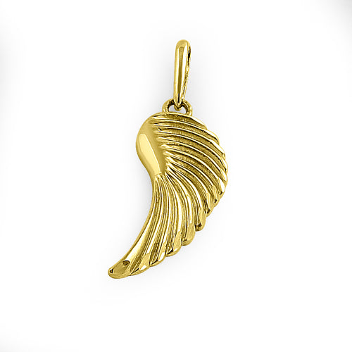 Solid 14K Yellow Gold Angel Wing Pendant