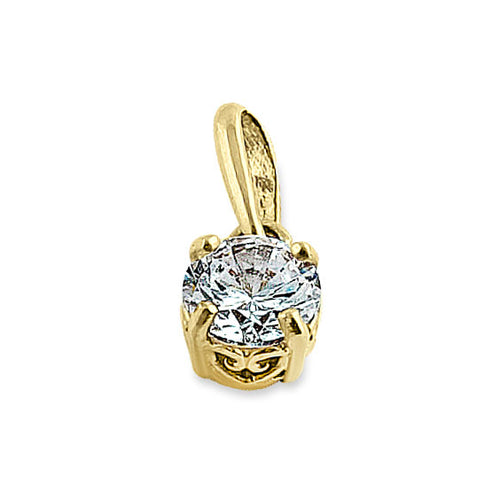 Solid 14K Yellow Gold 4.5MM Round CZ Pendant