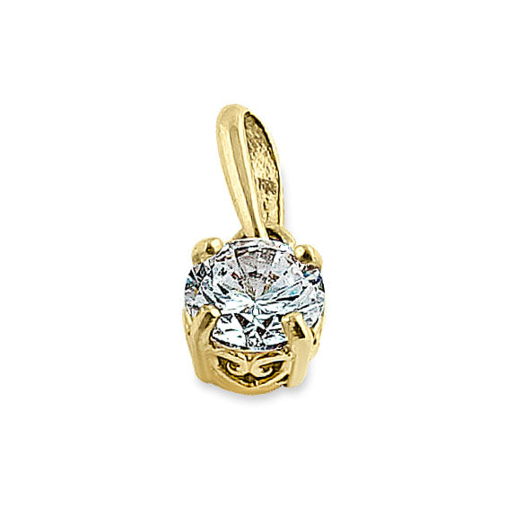 Solid 14K Yellow Gold 4.5MM Round CZ Pendant