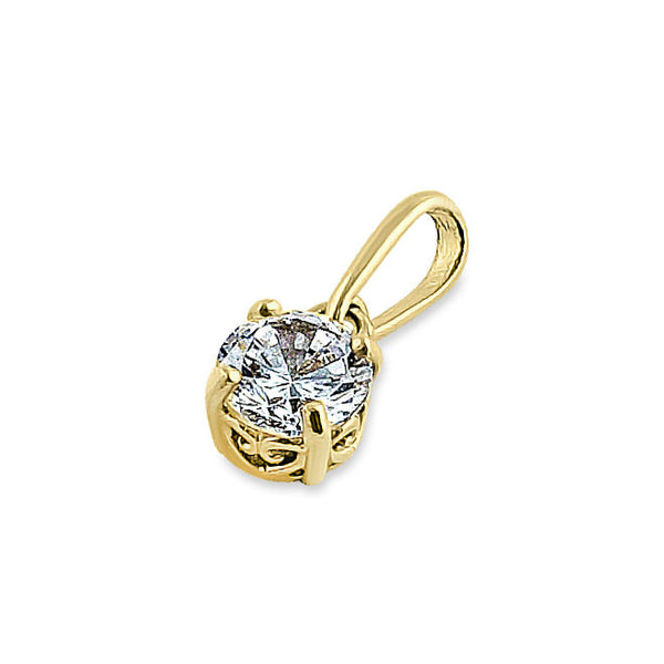 Solid 14K Yellow Gold 4.5MM Round CZ Pendant