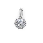 Solid 14K White Gold Round Halo Clear CZ Pendant