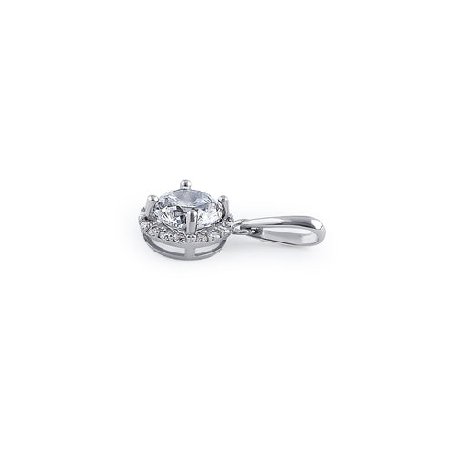 Solid 14K White Gold Round Halo Clear CZ Pendant