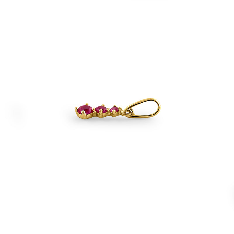 Solid 14K Yellow Gold Triple Round Ruby CZ Pendant
