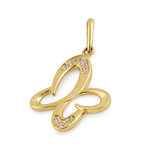 Solid 14K Yellow Gold Clear CZ Sweet Butterfly Pendant