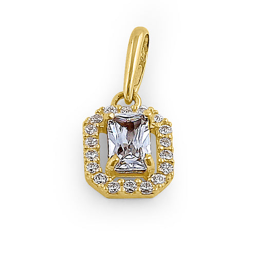 Solid 14K Yellow Gold Small Emerald Cut CZ Pendant