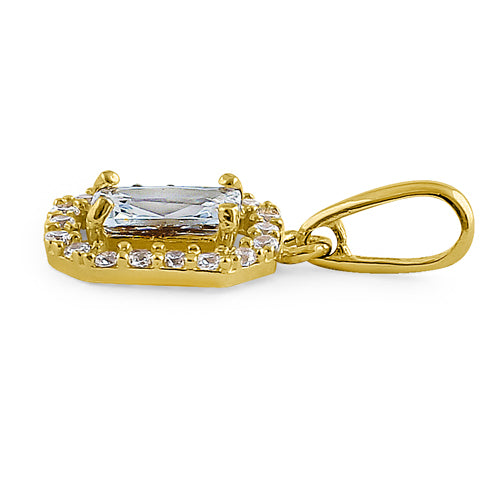 Solid 14K Yellow Gold Small Emerald Cut CZ Pendant